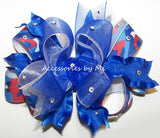 Glitzy Patriotic Camo Red White Blue Ruffle Hair Bow 