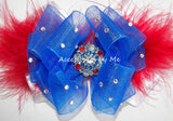 Pageant Glitzy Patriotic Red White Blue Marabou Hair Bow
