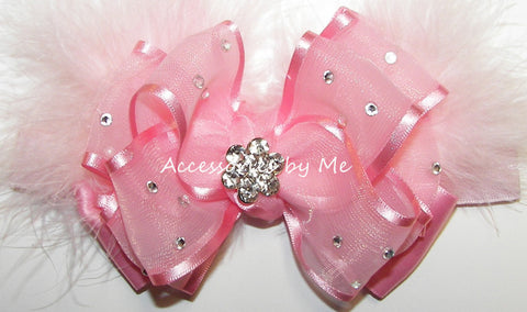 Glitzy Light Pink Marabou Bow Headband