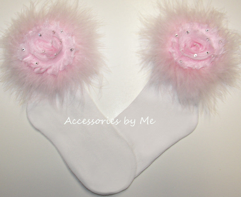 Glitzy Light Pink Shabby Rose Marabou Socks