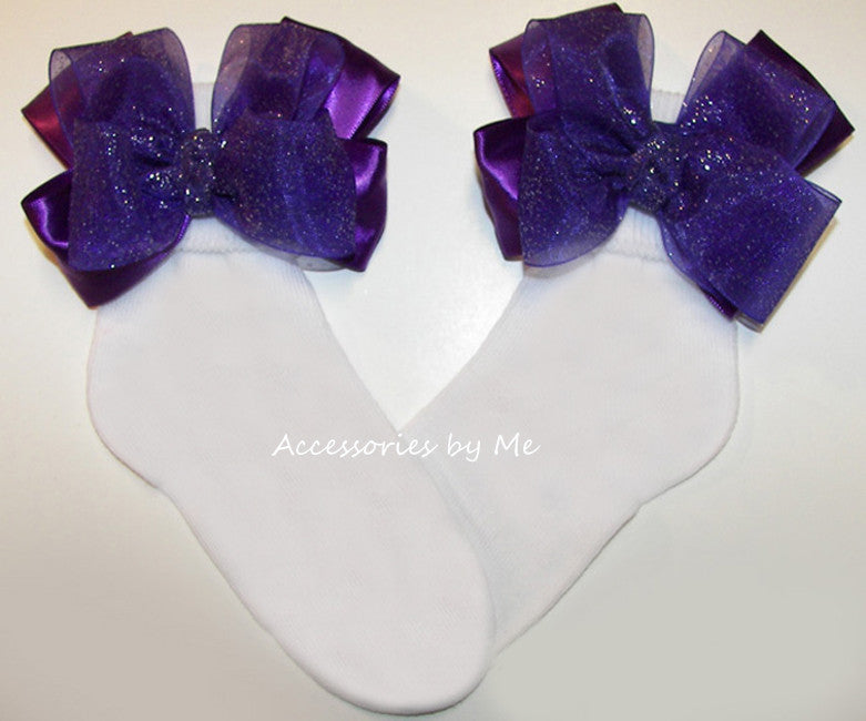 Glitzy Purple Organza Bow Socks - Accessories by Me