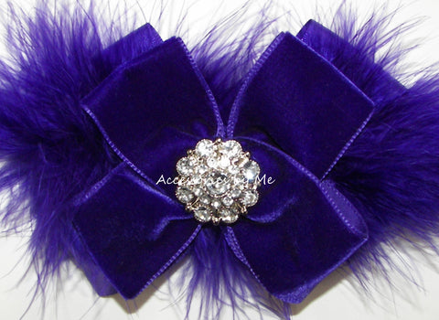 Glitzy Purple Velvet Marabou Hair Bow