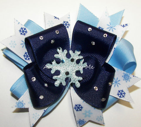 Glitzy Blue Snowflake Hair Bow