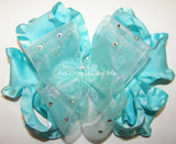 Glitzy Turquoise Organza Ruffle Hair Bow 