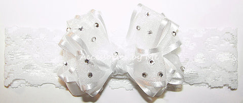 Glitzy White Organza Bow Lace Headband