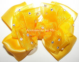 Glitzy Yellow Gold Organza Satin Hair Bow 
