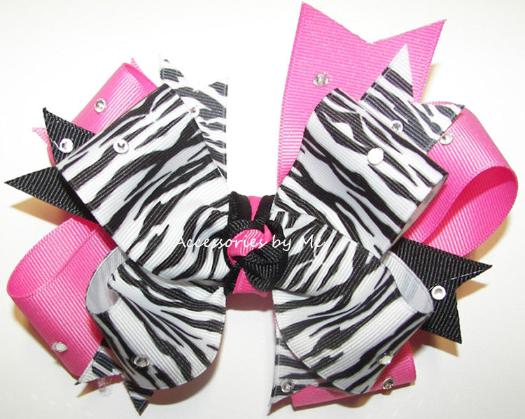 Glitzy Zebra Black Hot Pink Hair Bow