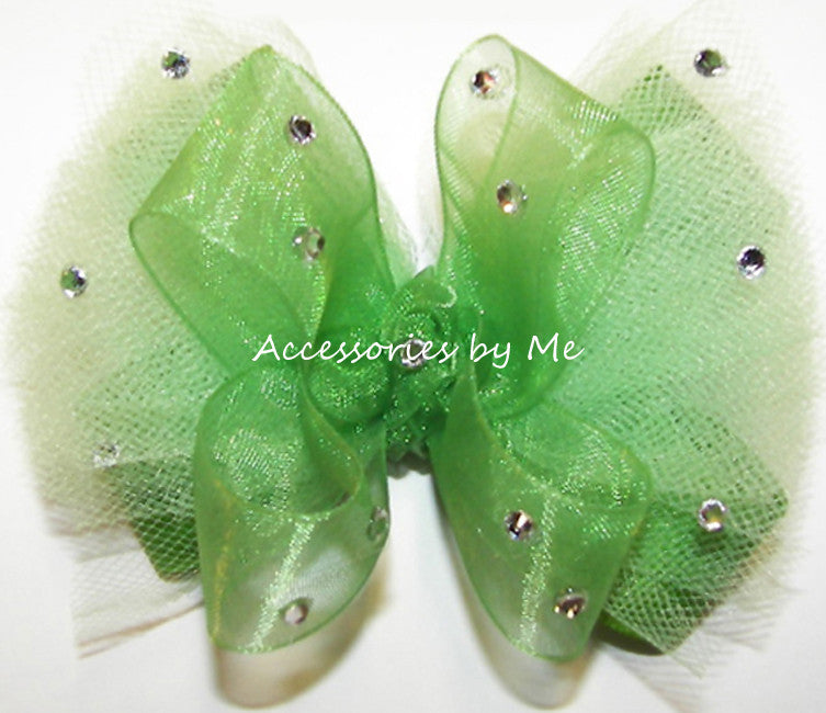 Glitzy Apple Green Organza Tutu Hair Bow 