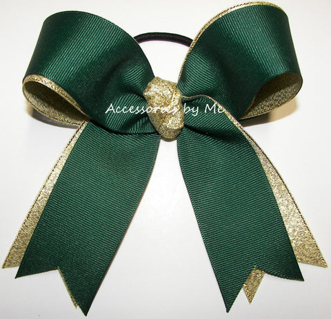 Forest Green Gold Metallic Ponytail Bow
