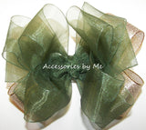Green organza Gold Lame Hair Bow