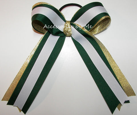 Green Gold White Ponytail Holder Bow