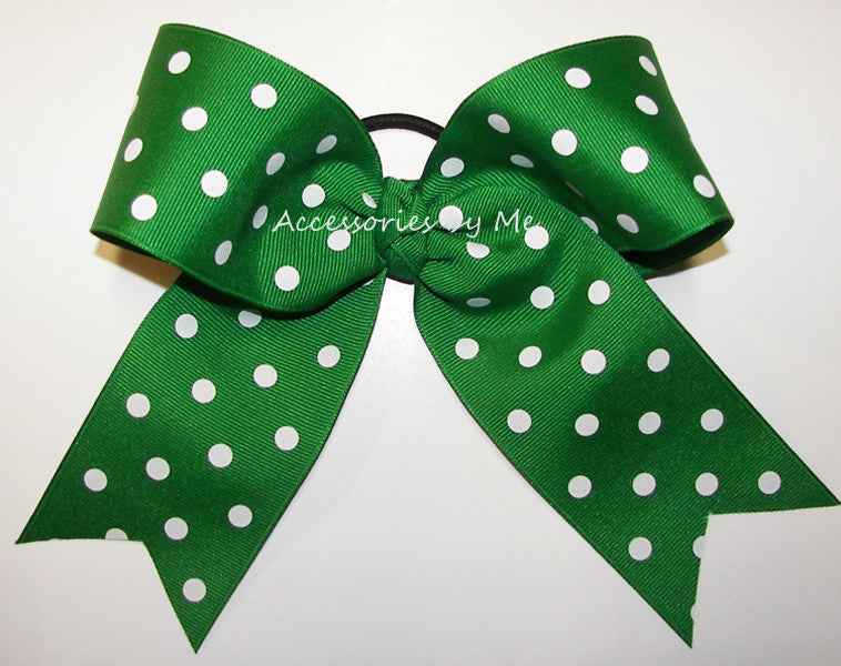 Green Polka Dots Cheer Bow