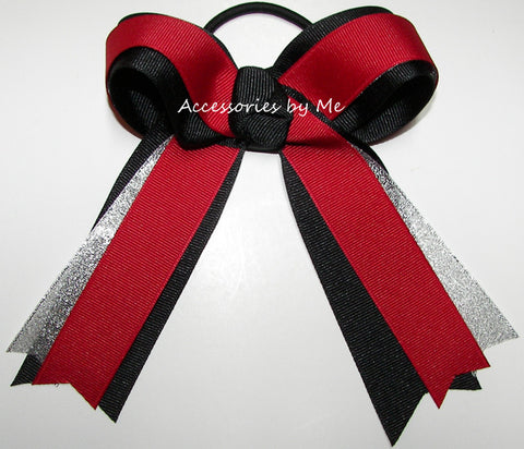 Red Black Silver Ponytail Bow