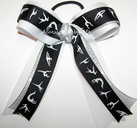 Gymnastics Black White Ponytail Holder Bow