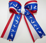 Gymnastics Royal Blue White Red Glitter Bow
