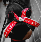 Gymnastics Red Black Silver Ponytail Bow