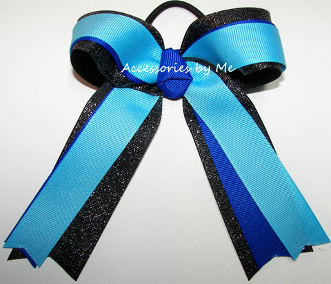 Turquoise Blue Black Ponytail Bow