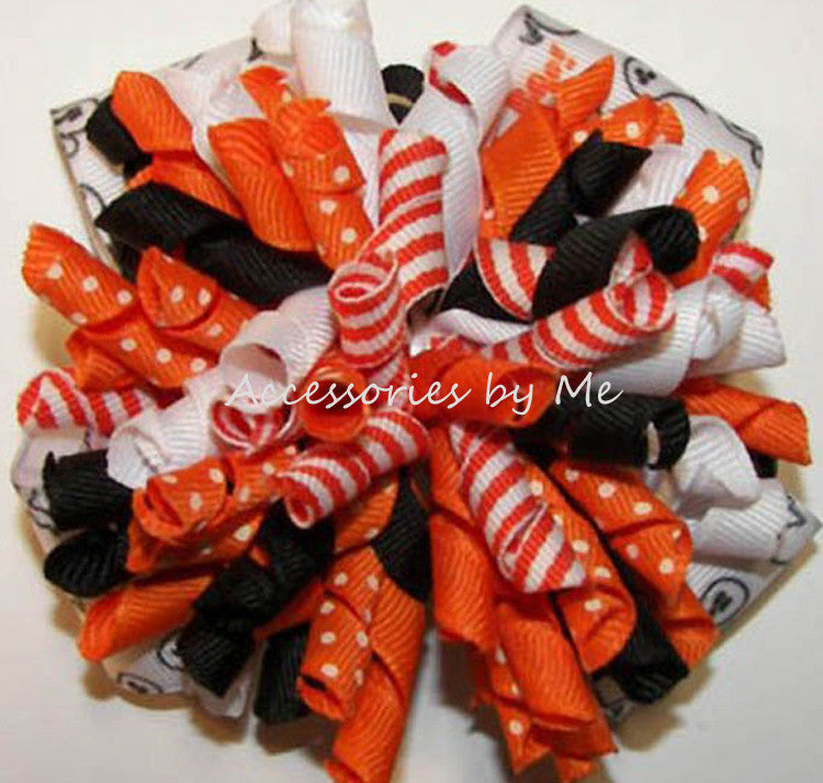 Halloween Orange Black White Korkers Hair Bow