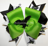 Halloween Black Bat Lime Green Hair Bow