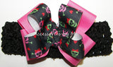 Halloween Black Hot Pink Skulls Bow Socks