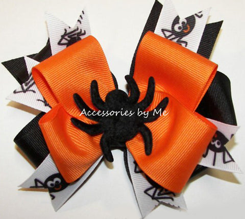 Halloween Orange Black Spider Hair Bow