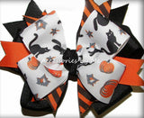 Halloween Black Cats Pumpkins Orange Hair Bow