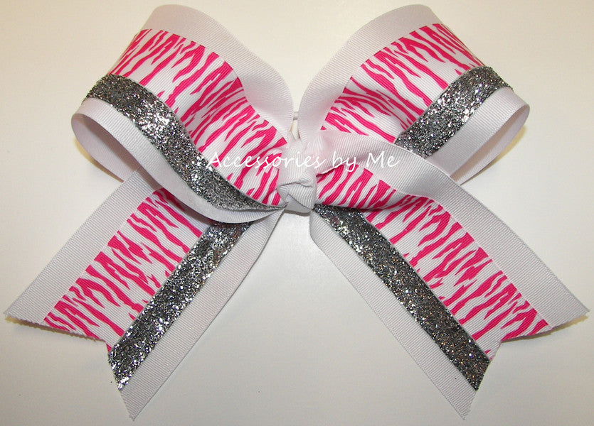 Tigers Hot Pink White Big Cheer Bow