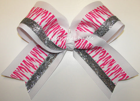 Tigers Hot Pink White Silver Big Cheer Bow
