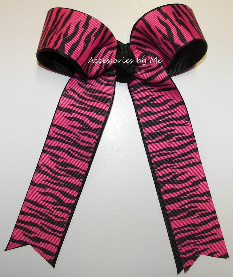 Tigers Pink Black Ponytail Bow