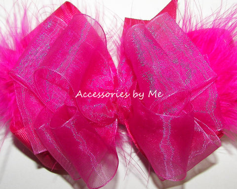 Shocking Pink Organza Marabou Hair Bow