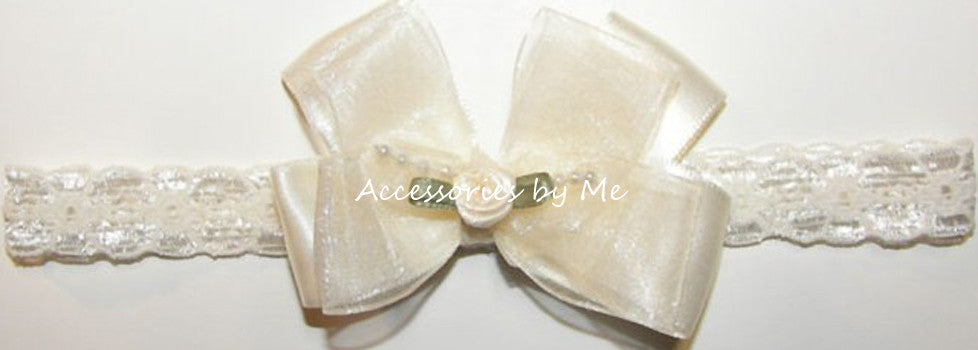 Fancy Ivory Organza Bow Lace Headband - Accessories by Me