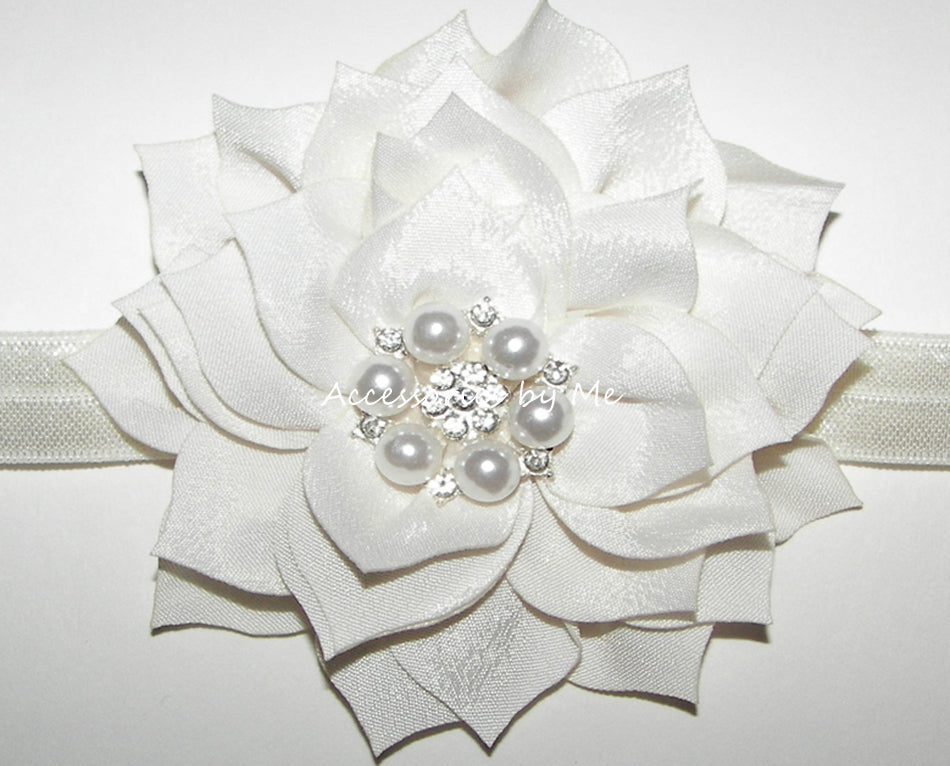 Light Ivory Pearl Rhinestone Flower Headband