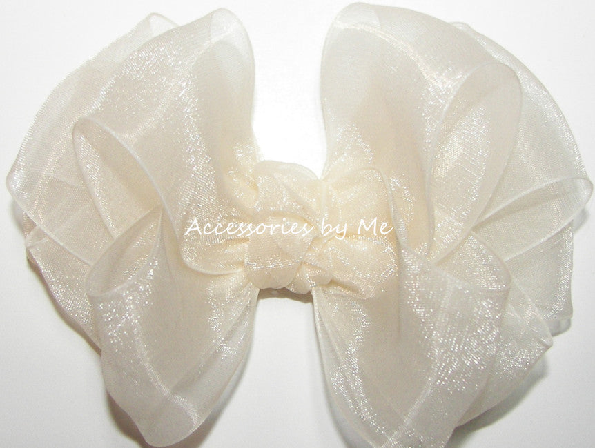 Fancy Ivory Organza Hair Bow - Accessories by Me