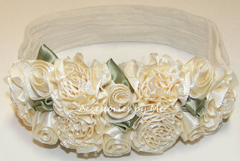 Ivory Roses Floral Nylon Headband