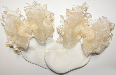 Ivory Organza Ruffle Bow Socks