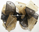 Glitzy Black Gold Organza Pigtail Hair Bows - Accessories by Me