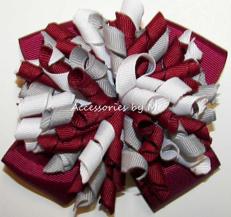 Korkers Maroon Gray White Cheer Hair Bow - Accessories by Me