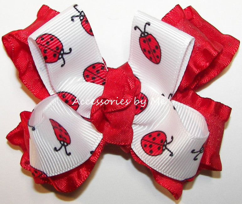Frilly Lady Bug Red Ruffle Hair Bow - Accessories by Me
