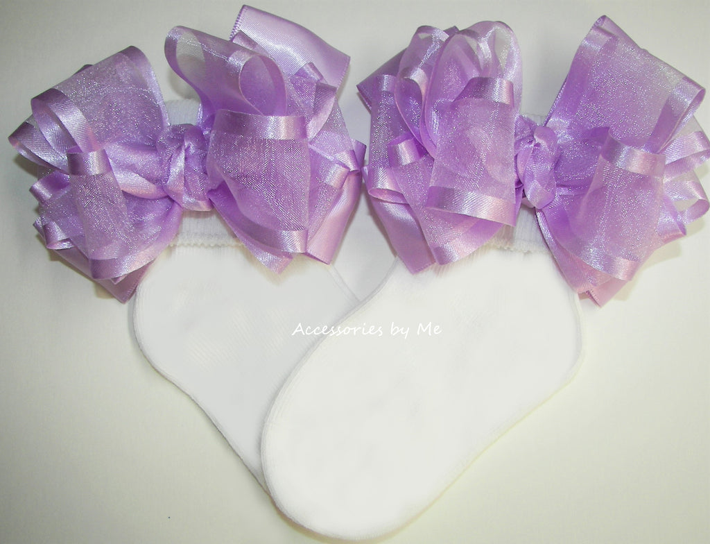 Lavender Organza Satin Bow Socks