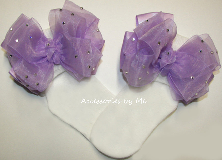 Glitzy Lavender Organza Satin Bow Socks - Accessories by Me