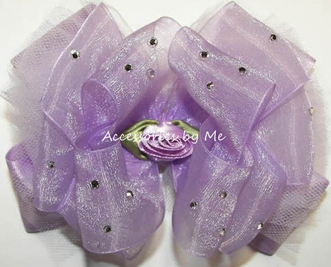 Glitzy Lavender Organza Tutu Floral Hair Bow