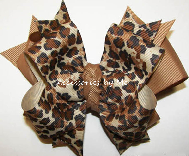 Leopard Ivory Brown Hair Bow