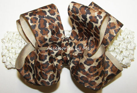 Leopard Bow Crochet Headband