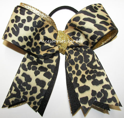 Leopard Black Gold Ponytail Holder Bow