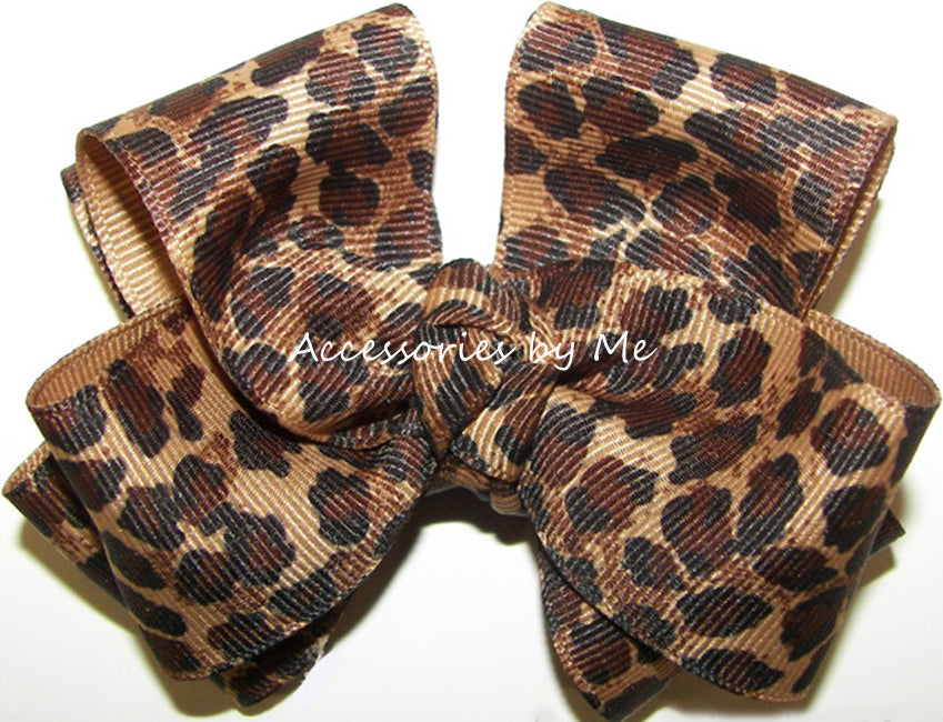 Leopard Brown Black Hair Bow