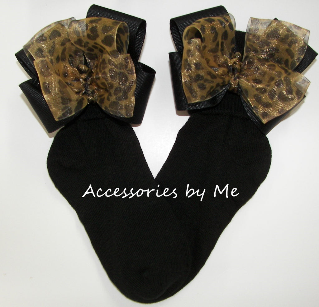 Leopard Gold Bows Black Socks