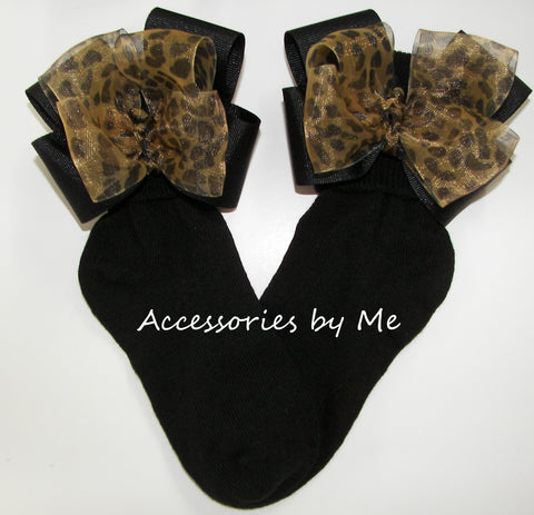 Leopard Organza Bow Black Socks