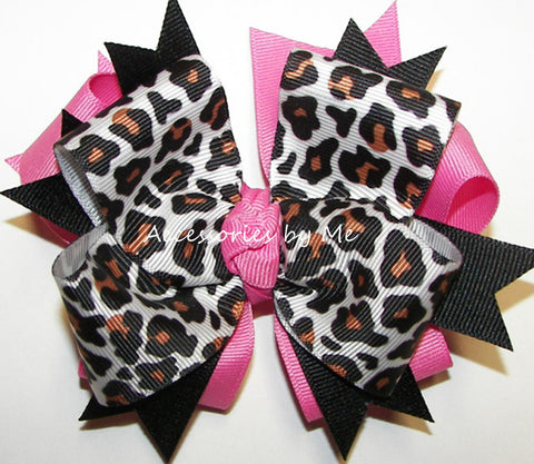 Leopard Black Hot Pink Hair Bow