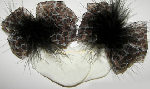 Leopard Marabou Bow Socks