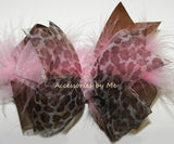 Frilly Leopard Marabou Feathers Hair Bow - Accessories by Me